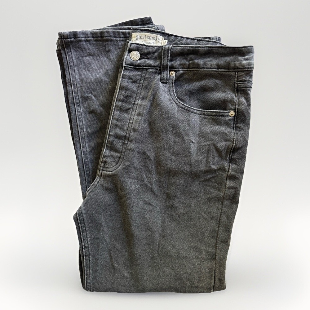 Great Smoky Straight Leg Jeans Womens 7 Black High Rise Button Fly Edgy Grunge